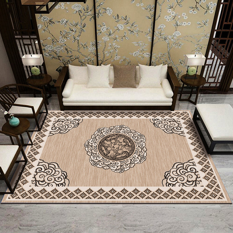 Rynx | Multicolored Chinoiserie Rug Polyester Flower Print Indoor Rug Non-Slip Backing Pet-Friendly Area Rug for Living Room