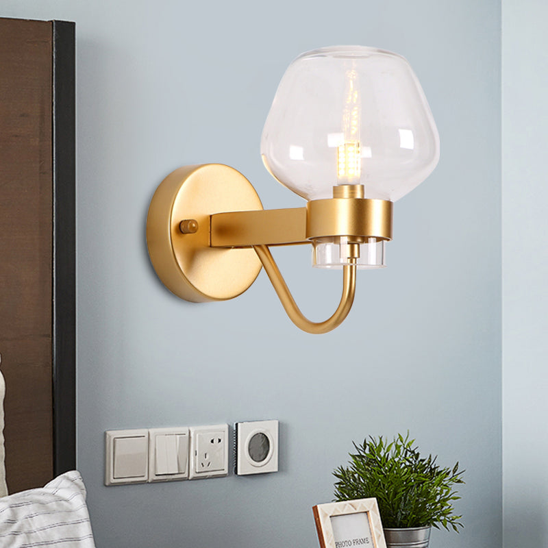 Rynx | 1 Bulb Glass Wall Lamp Traditional Clear/Amber/Smoke Gray Glass Wall Lighting Fixture for Nightstand