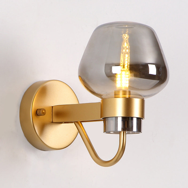Rynx | 1 Bulb Glass Wall Lamp Traditional Clear/Amber/Smoke Gray Glass Wall Lighting Fixture for Nightstand