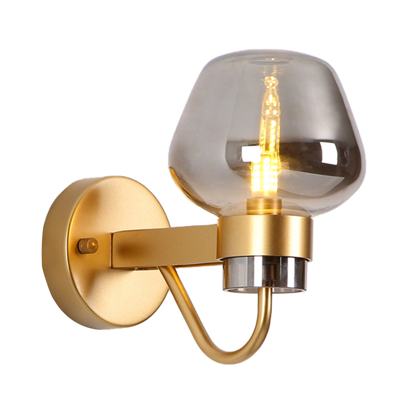 Rynx | 1 Bulb Glass Wall Lamp Traditional Clear/Amber/Smoke Gray Glass Wall Lighting Fixture for Nightstand