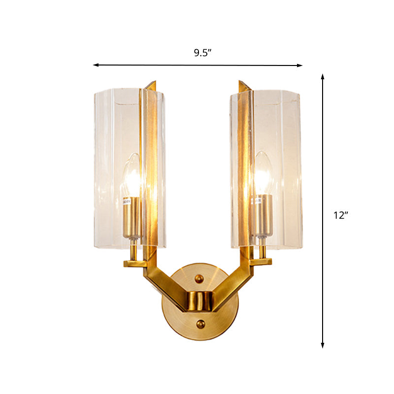 Rynx | 1/2 Light Bulbs Tube Wall Lamp Traditional Clear Glass Wall Lighting Fixture in Gold for Bedside