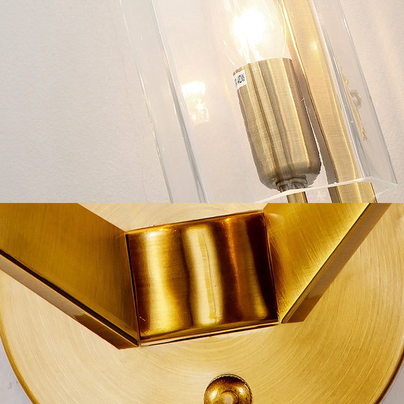 Rynx | 1/2 Light Bulbs Tube Wall Lamp Traditional Clear Glass Wall Lighting Fixture in Gold for Bedside