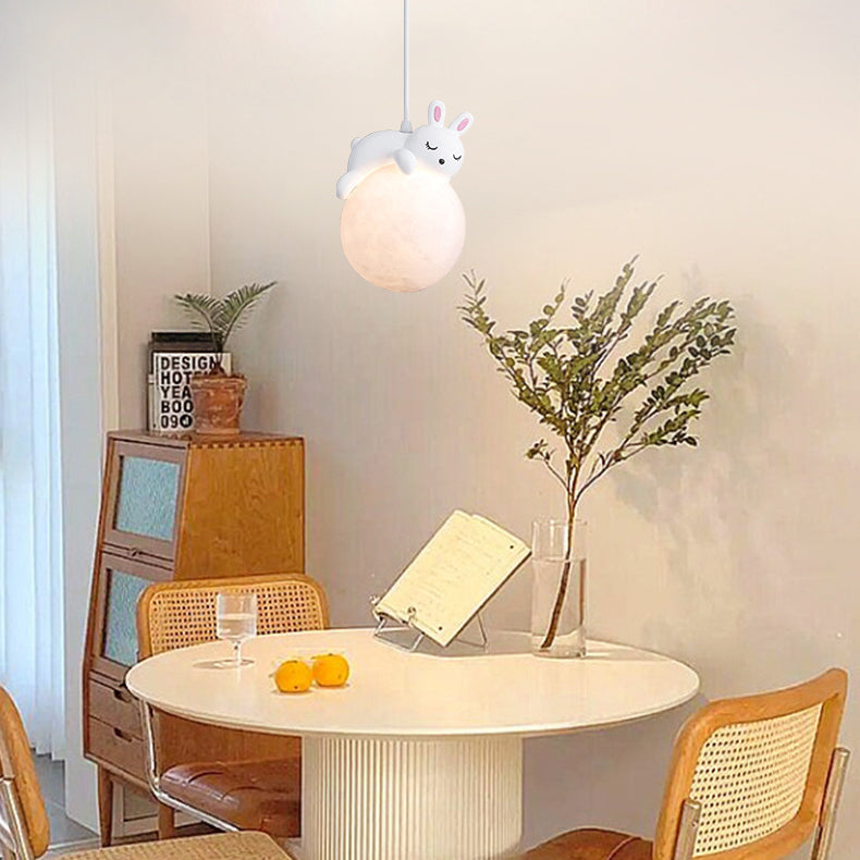 Rynx | Contemporary creative PE spherical umbrella resin animal rabbit bear design 1-light pendant lamp for the living room