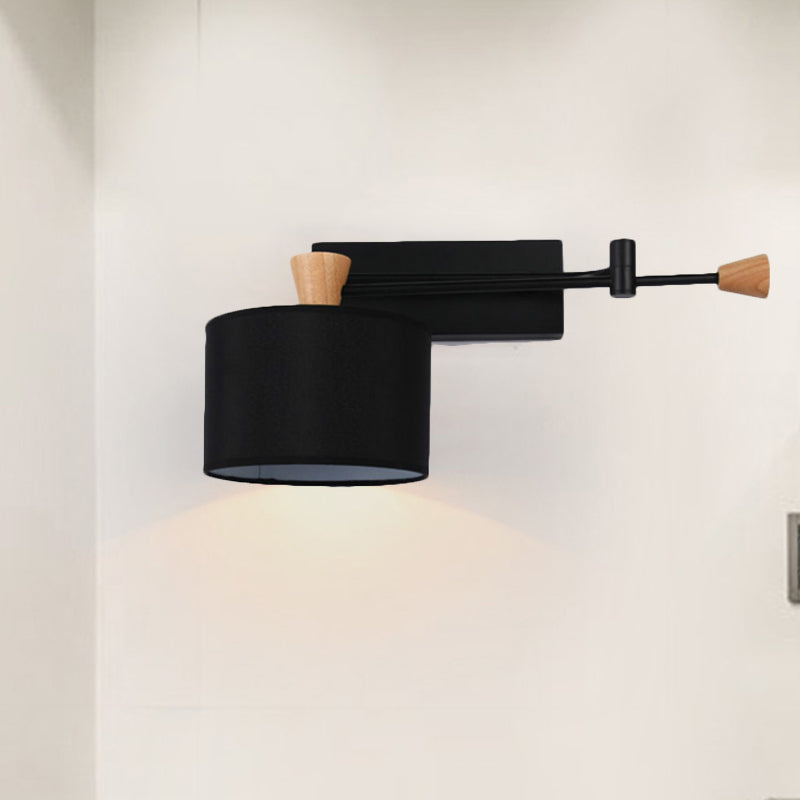 Rynx | Drum Wall Lamp Sconce Modernism Fabric 1 Light Sconce Light in Black/White for Living Room