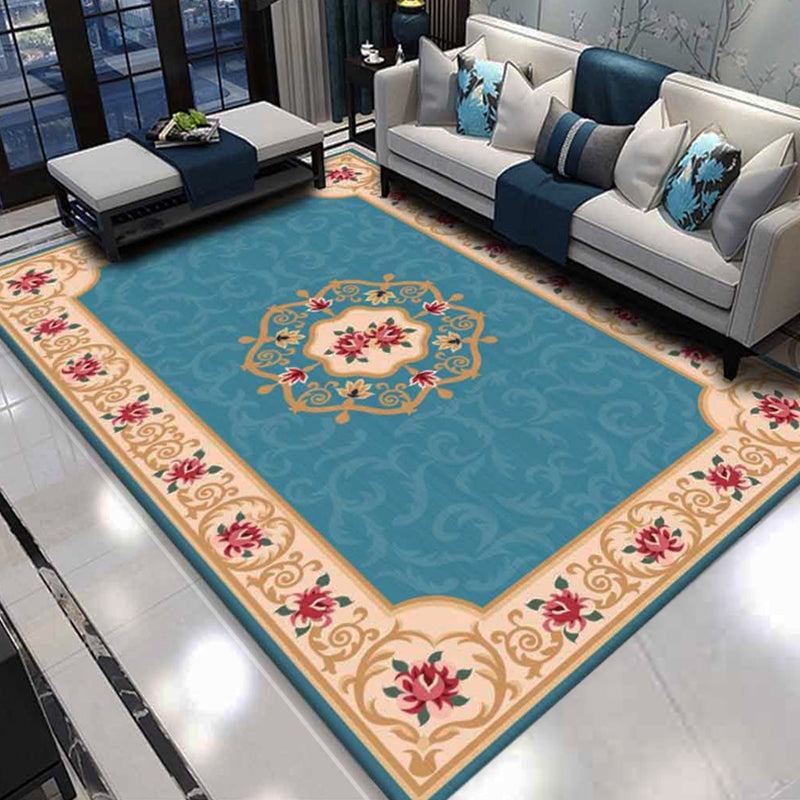 Rynx | Shabby Chic Living Room Rug Multicolor Floral Pattern Indoor Rug Cotton Blend Non-Slip Back Pet-Friendly Area Rug