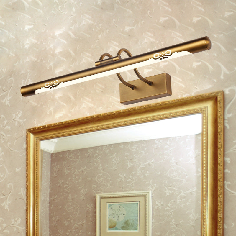 Rynx | Bronze Perforated Tube Wall Lamp Traditional Metal Bathroom Rotatable LED Mirror Lighting