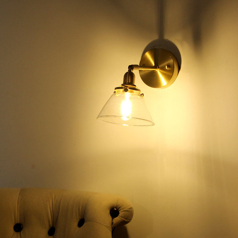 Rynx | Minimalist Rejuvenation Rotating Wall Lighting Single Lamps Glass Wall Lamp in Brass for Living Room