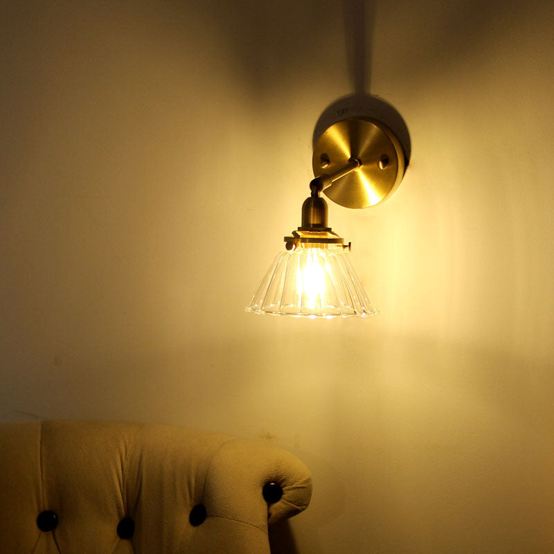 Rynx | Minimalist Rejuvenation Rotating Wall Lighting Single Lamps Glass Wall Lamp in Brass for Living Room