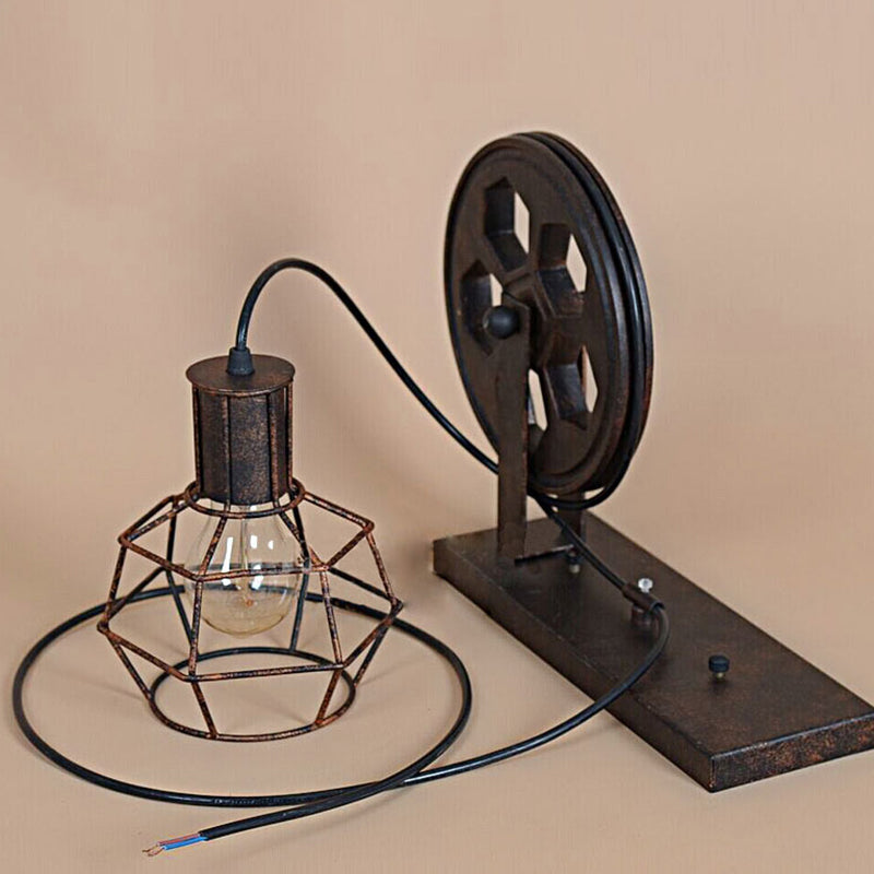 Rynx | Spherical Wire Cage Foyer Wall Lamp Rustic Iron 1-Light Bedroom Wall Mount Lamp with Pulley