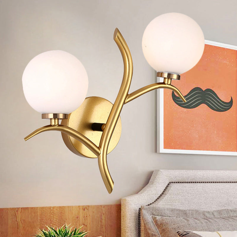 Rynx | 2 Lamps White Glass Wall Lamp Modern Gold/Black Globe Dining Table Wall Light with Branch-shaped Arm