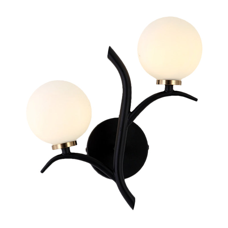Rynx | 2 Lamps White Glass Wall Lamp Modern Gold/Black Globe Dining Table Wall Light with Branch-shaped Arm