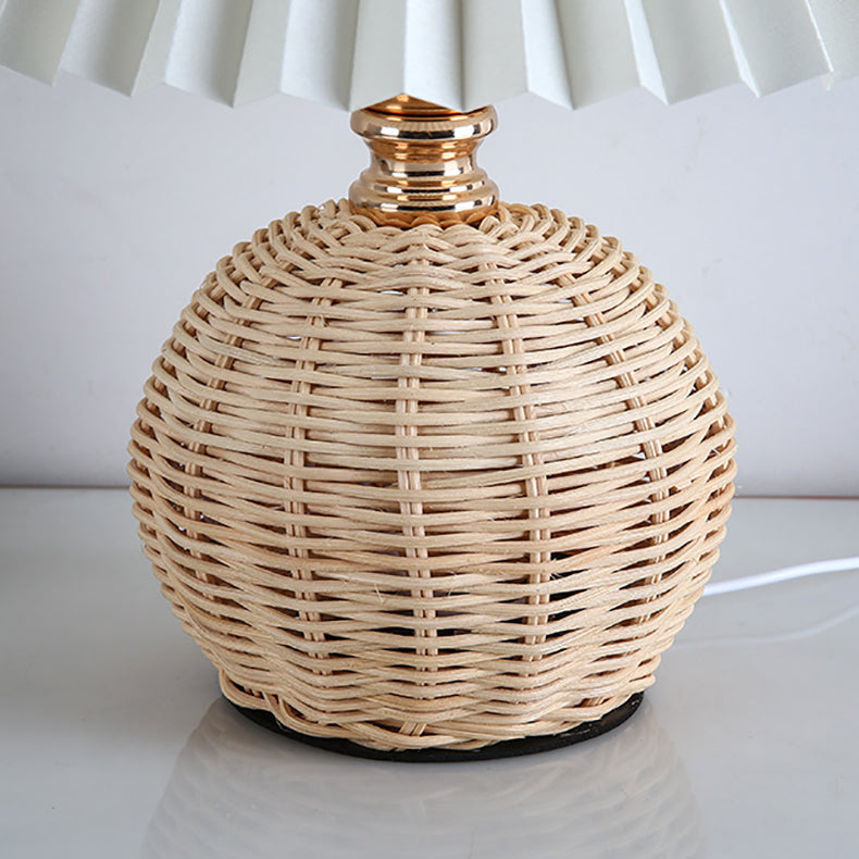 Rynx | RattaLume Nordic LED Table Lamp | Woven Rattan & Foldable Fabric Shade | Mood Light | Decor for the Bedroom