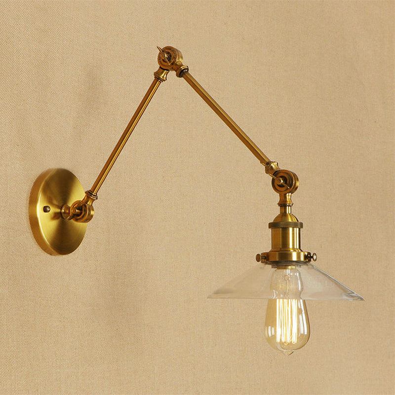 Rynx | Brass Cone Wall Lighting Country House Amber Glass 1 Light Living Room Wall Lamp Fixture