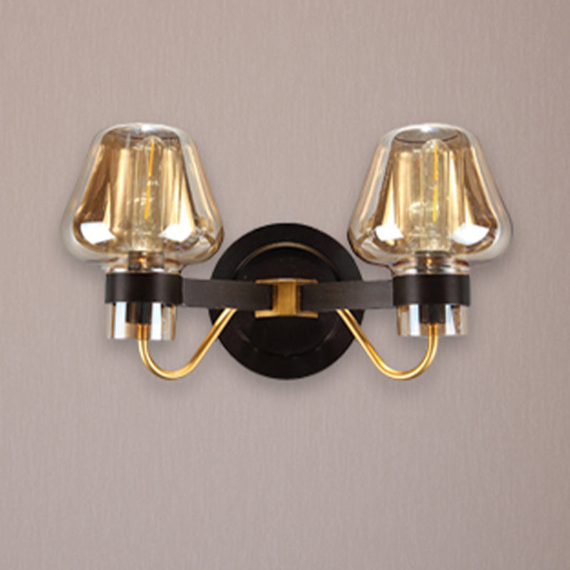 Rynx | 2-Lamp Mushroom Wall Light Modern Black Amber Glass Wall Lamp for Living Room