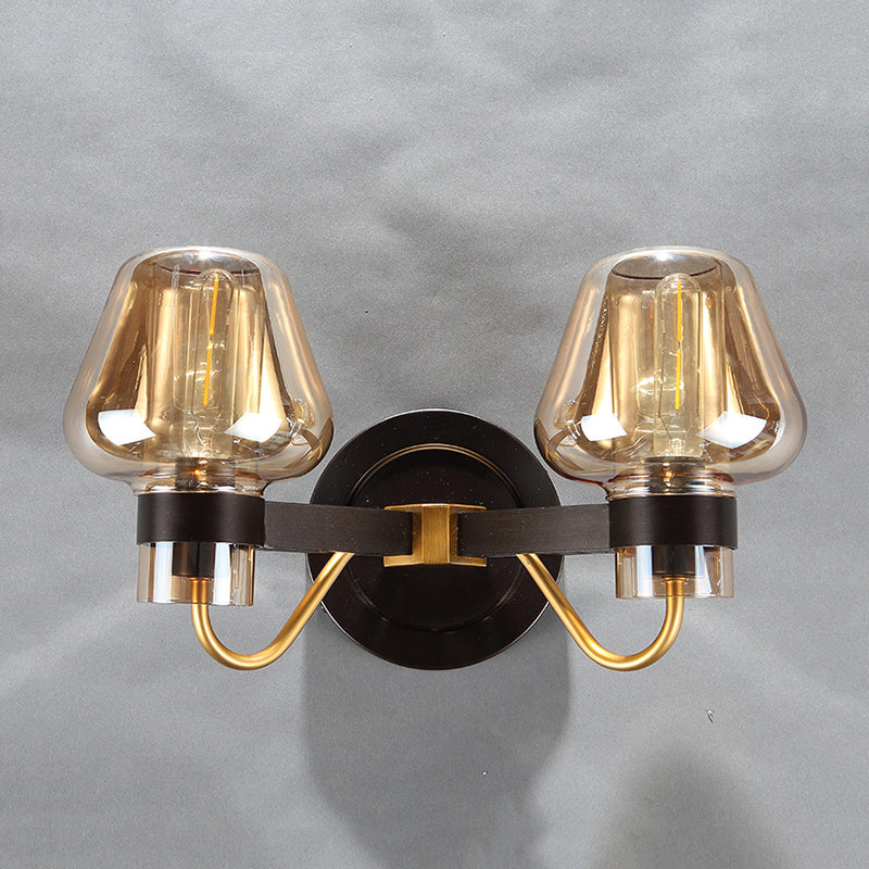 Rynx | 2-Lamp Mushroom Wall Light Modern Black Amber Glass Wall Lamp for Living Room