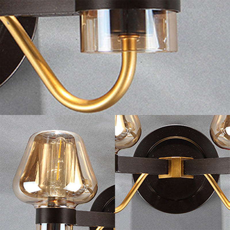 Rynx | 2-Lamp Mushroom Wall Light Modern Black Amber Glass Wall Lamp for Living Room