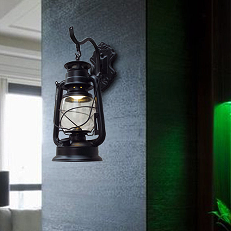 Rynx | Clear Glass Black/Antique Brass Wall Lamp Lantern 1-Light Coastal Light for Veranda