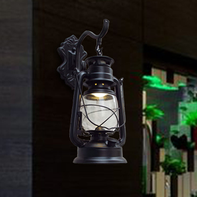 Rynx | Clear Glass Black/Antique Brass Wall Lamp Lantern 1-Light Coastal Light for Veranda