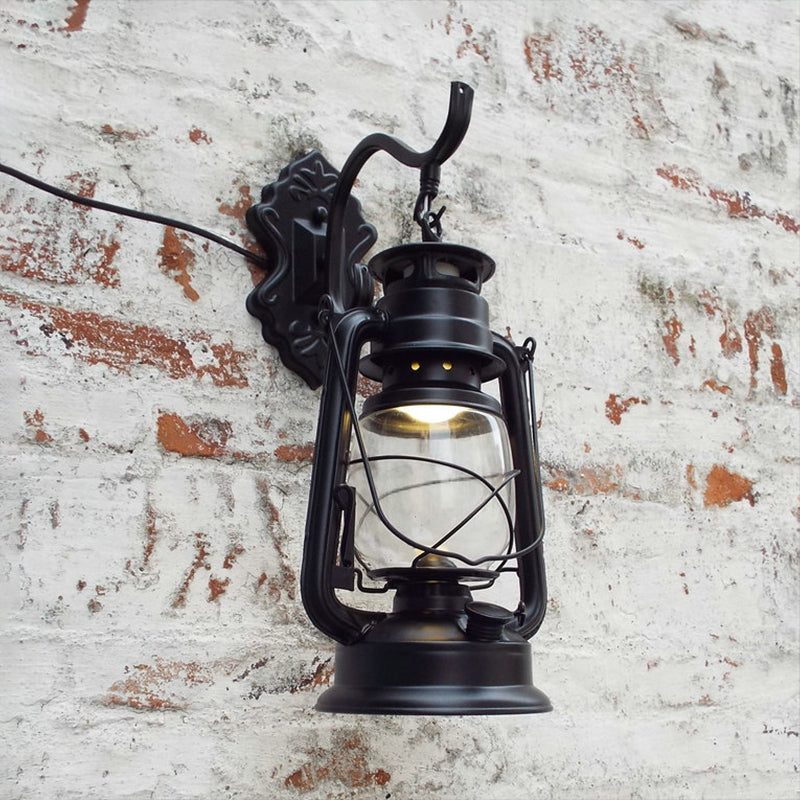 Rynx | Clear Glass Black/Antique Brass Wall Lamp Lantern 1-Light Coastal Light for Veranda