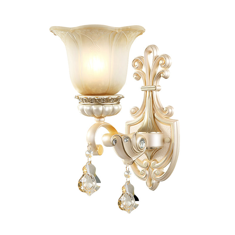 Rynx | Flowers White Glass Wall Mounted Light Traditional 1/2 Lights Hall Wall Lamp with Crystal Drops