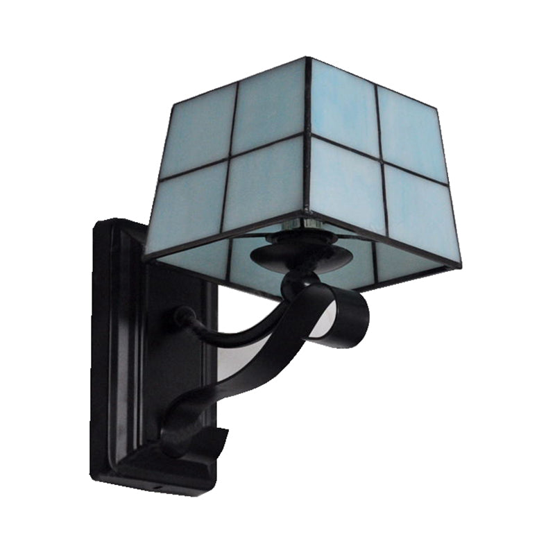 Rynx | Pink/Blue/Beige Square Wall Lamp Tiffany Style Colored Glass 1 Light Wall Mount Fixture for Bedroom