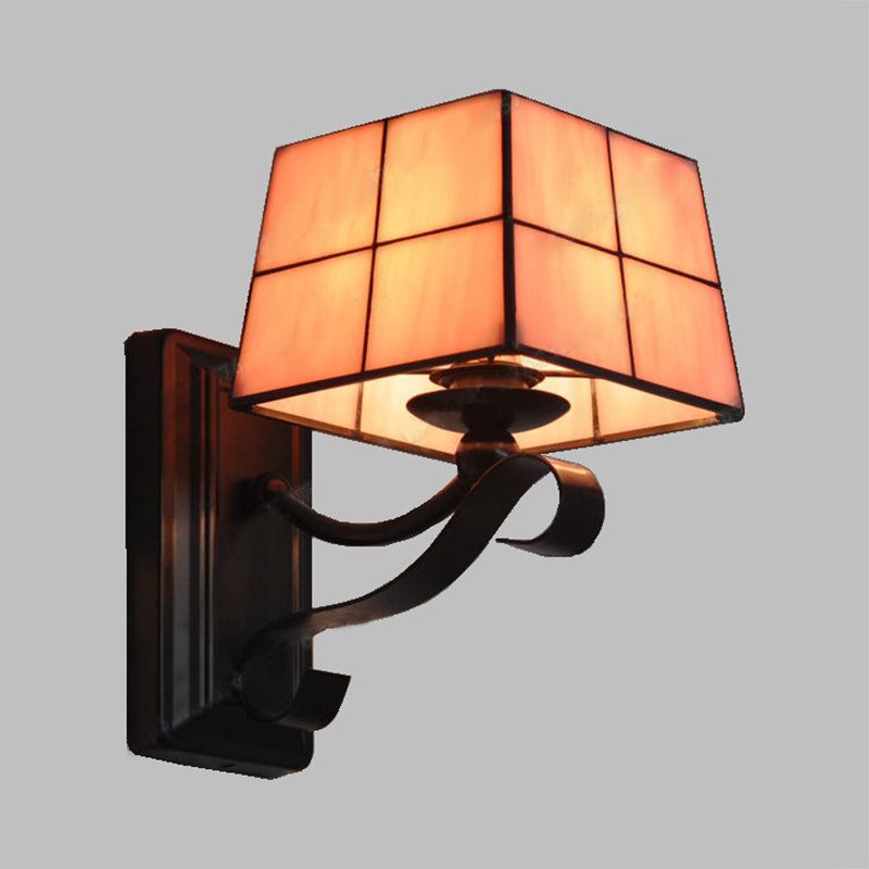 Rynx | Pink/Blue/Beige Square Wall Lamp Tiffany Style Colored Glass 1 Light Wall Mount Fixture for Bedroom