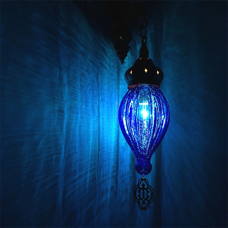 Rynx | Traditional Drop Wall Lamp Black/White/Light Blue Glass 1 Head Wall Mounted Lamp with Engraved Metal Arm