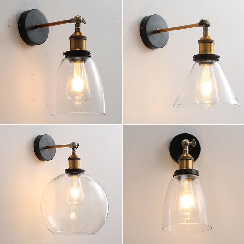 Rynx | Vintage Industrial Wall Lamp Single Light Lamp in Clear Glass Shade