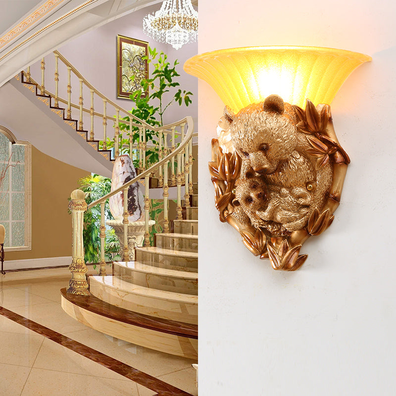 Rynx | Resin Bear Mama and Baby Sconce Light Vintage 1-Light Gold Wall Mount Lighting Ideas