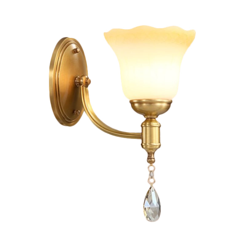 Rynx | Bell Shade Bedroom Wall Mounted Lamp Vintage Style Matte Glass 1/2-Light Brass Finish Wall Lamp