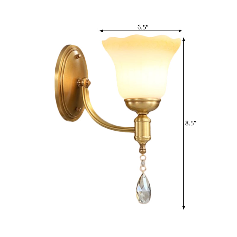 Rynx | Bell Shade Bedroom Wall Mounted Lamp Vintage Style Matte Glass 1/2-Light Brass Finish Wall Lamp