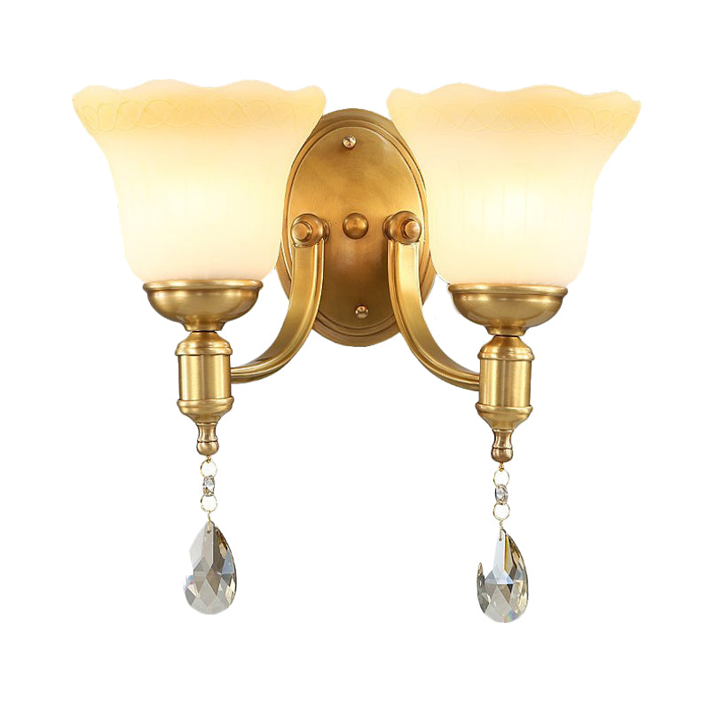 Rynx | Bell Shade Bedroom Wall Mounted Lamp Vintage Style Matte Glass 1/2-Light Brass Finish Wall Lamp