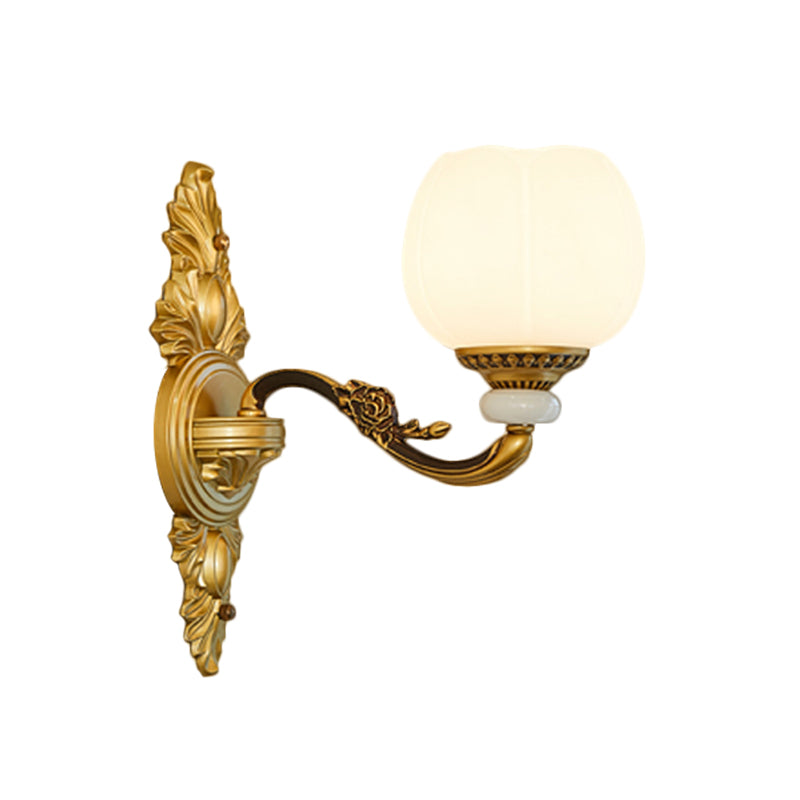 Rynx | Vintage Style Globe Wall Lamp Sconce 1/2-Light Milk Glass and Metal Wall Lamp in Gold for Corridor