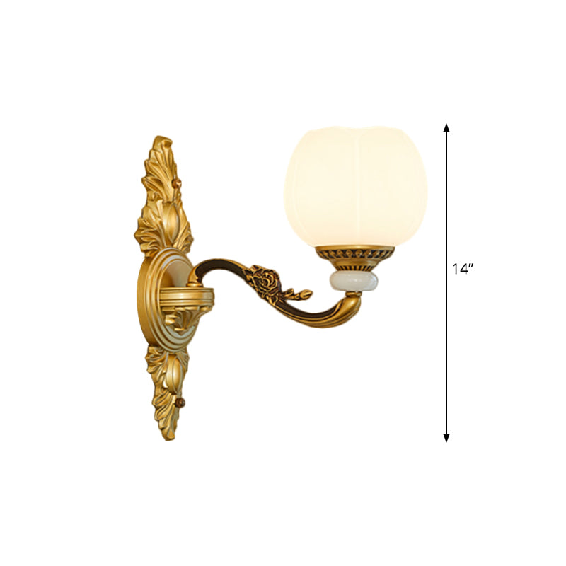 Rynx | Vintage Style Globe Wall Lamp Sconce 1/2-Light Milk Glass and Metal Wall Lamp in Gold for Corridor