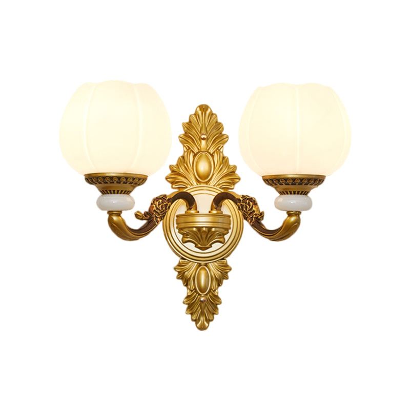 Rynx | Vintage Style Globe Wall Lamp Sconce 1/2-Light Milk Glass and Metal Wall Lamp in Gold for Corridor