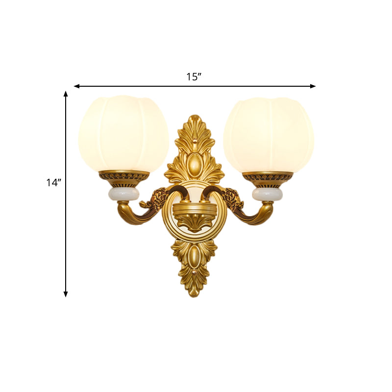 Rynx | Vintage Style Globe Wall Lamp Sconce 1/2-Light Milk Glass and Metal Wall Lamp in Gold for Corridor