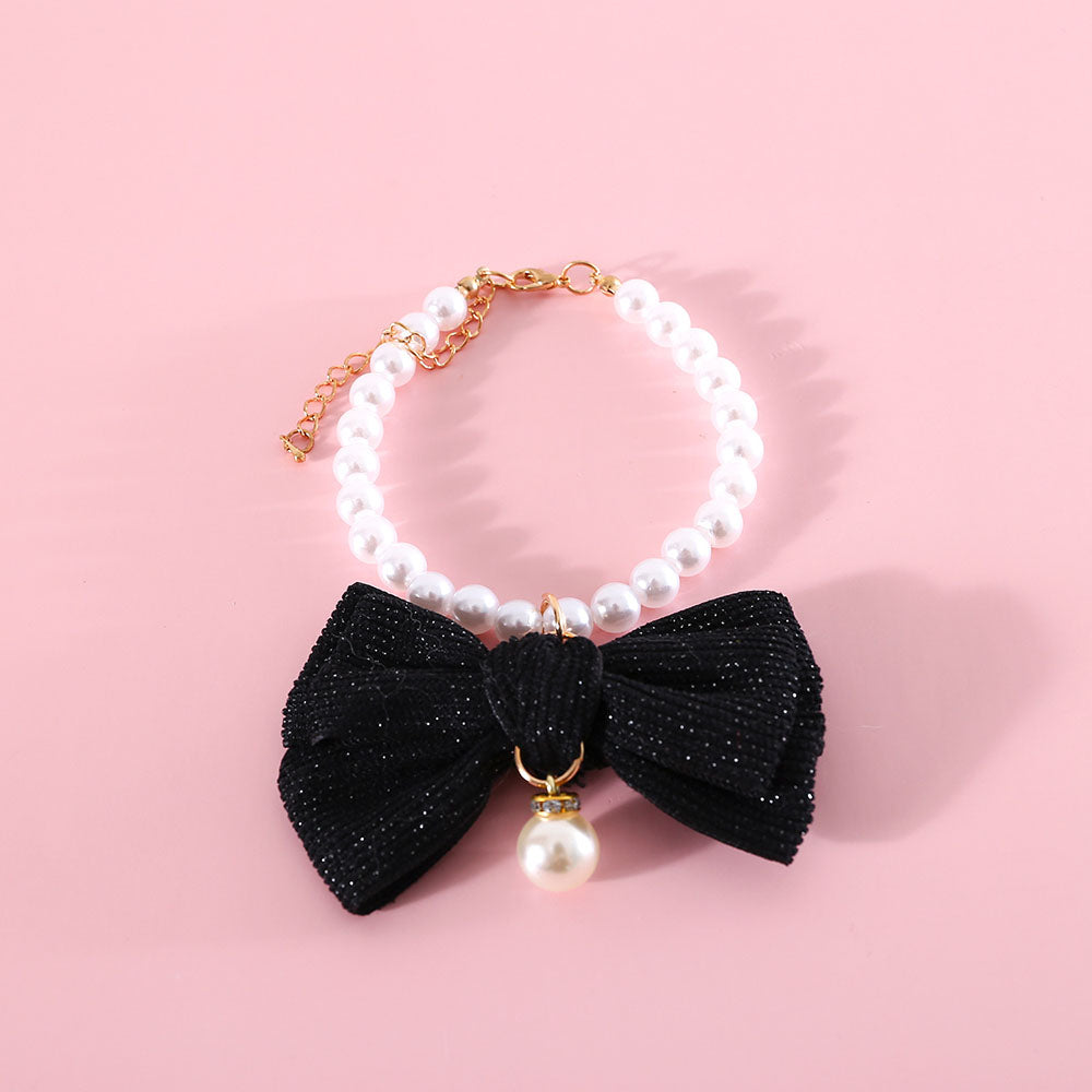 Rynx | Elegant Pearl Cat & Small Dog Collar with Rhinestone Bow