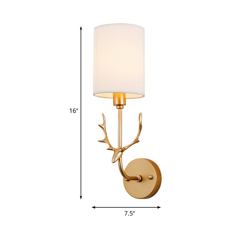 Rynx | Cylinder Living Room Wall Lighting Country Fabric Shade 1 Head Black/Brass Wall Lamp Fixture