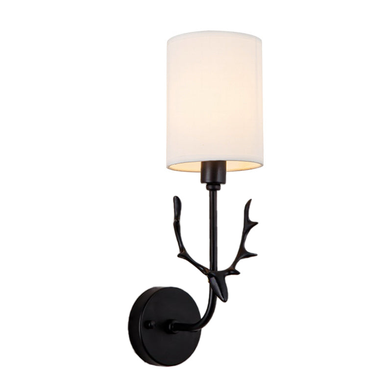 Rynx | Cylinder Living Room Wall Lighting Country Fabric Shade 1 Head Black/Brass Wall Lamp Fixture