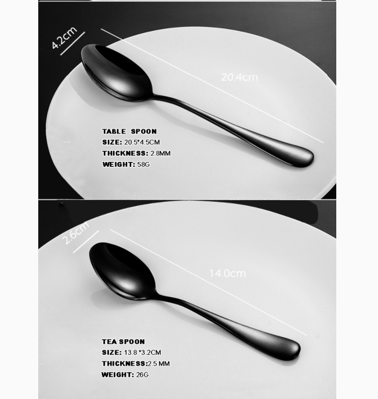 RYNX | Set Black 32 pcs Stainless Steel Knife Fork Spoon Stylish Teaspoon Kitchen