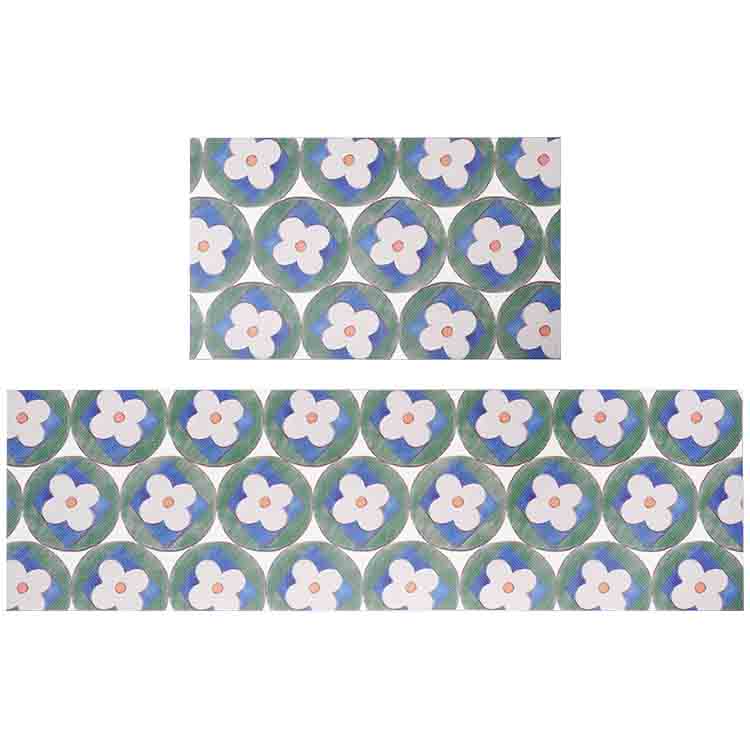 Rynx | White and blue flower kitchen mat