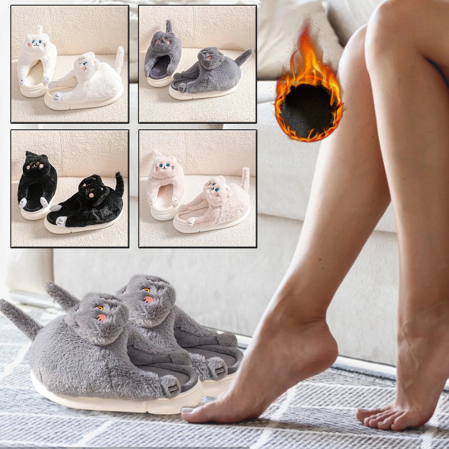 Rynx | Funny Cat Plush Slippers for Women Bedroom Fuzzy Slippers to Slip On Slippers for Women Indoor Loaf Bread Slippers for Women