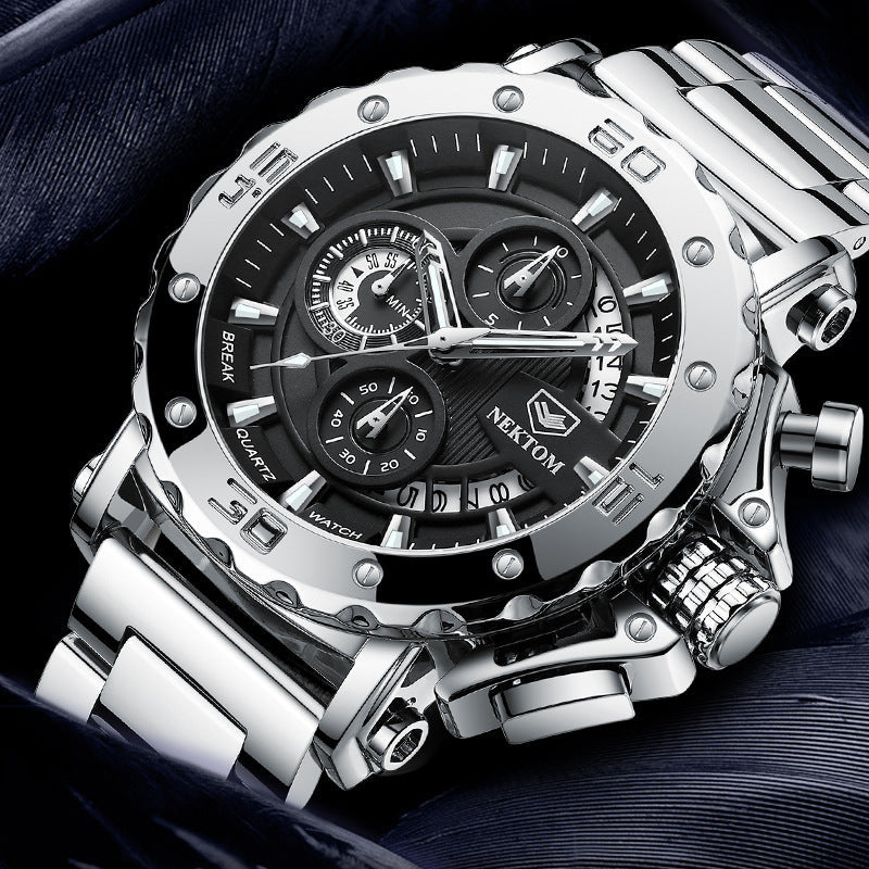 Rynx | Men's sturdy steel bracelet waterproof luminous quartz watch