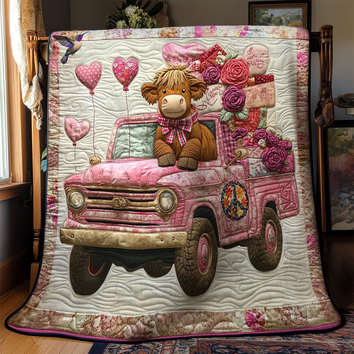 Rynx | Pink Truck Highland Cow Quilt