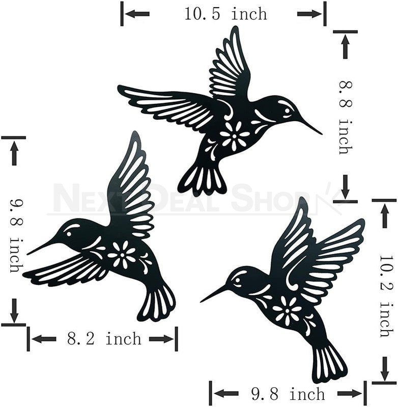 Rynx | 3 Pcs - Metal Hummingbird Wall Decor