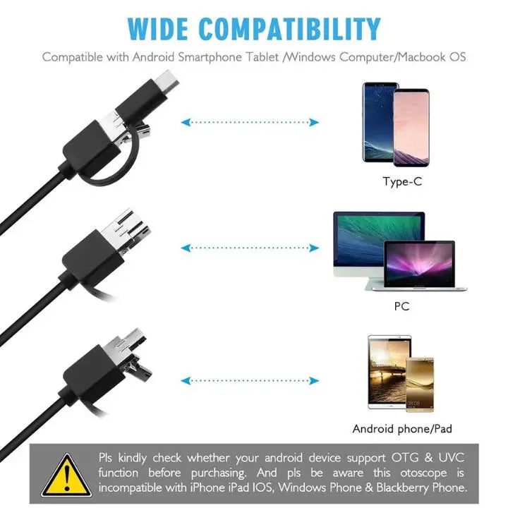 Rynx | 3-in-1 USB Endoscope Camera – Waterproof, Flexible with 6 LED Lights