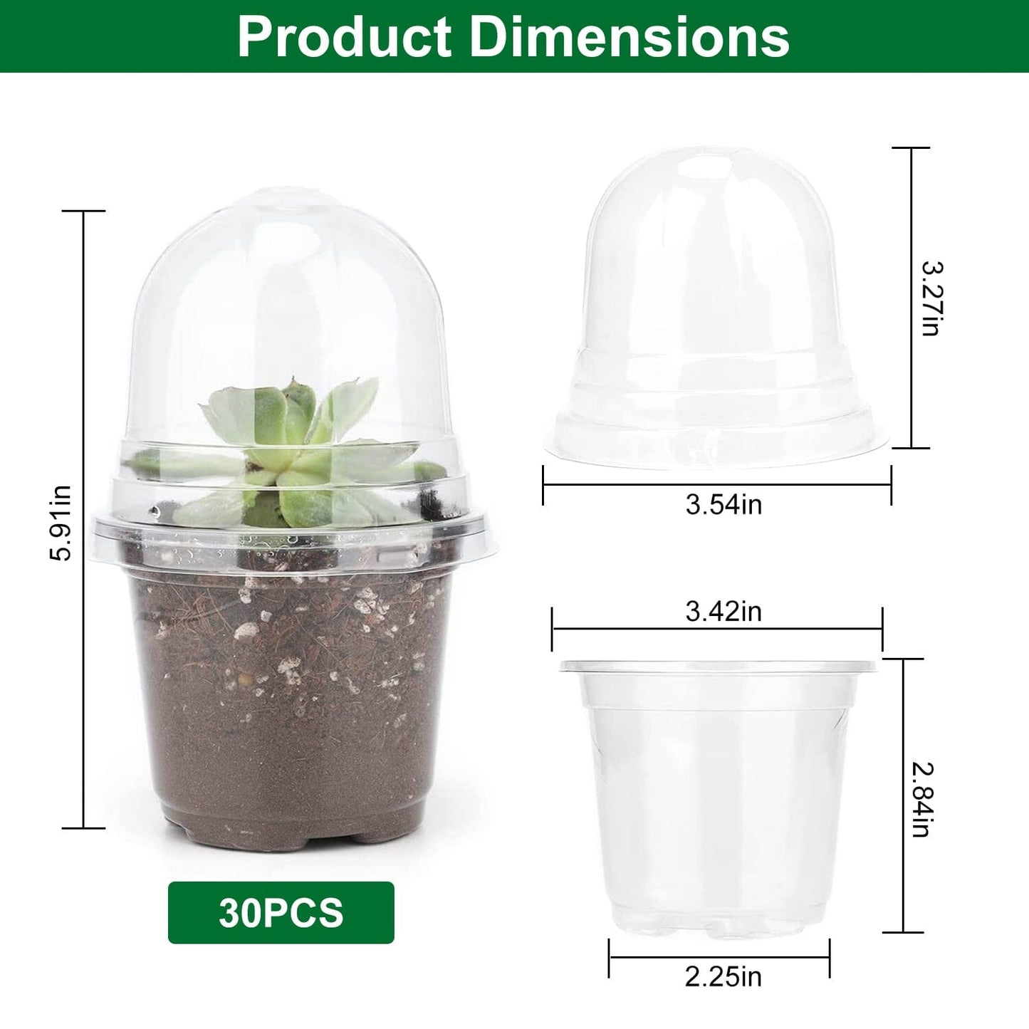 Rynx | 30 pieces: Plant nursery pots PET Flower seed starter pots Container with dome and drainage hole