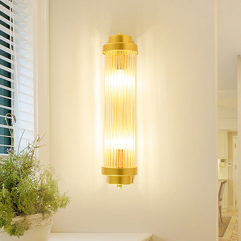 Rynx | Cylindrical Bedroom Wall Lamp Sconce Vintage Clear Glass 2 Heads Gold LED Wall Lighting Fixture