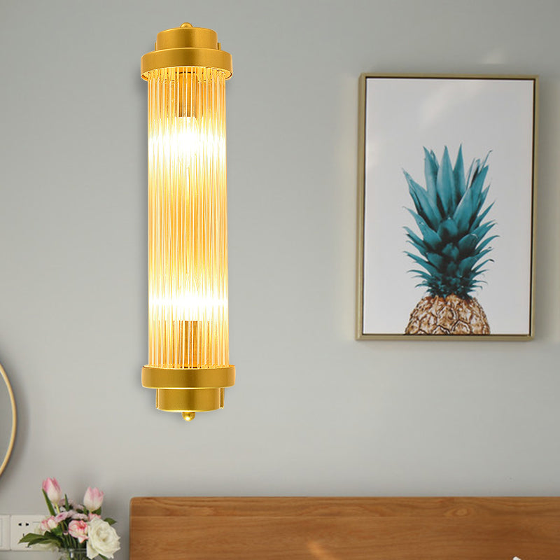 Rynx | Cylindrical Bedroom Wall Lamp Sconce Vintage Clear Glass 2 Heads Gold LED Wall Lighting Fixture