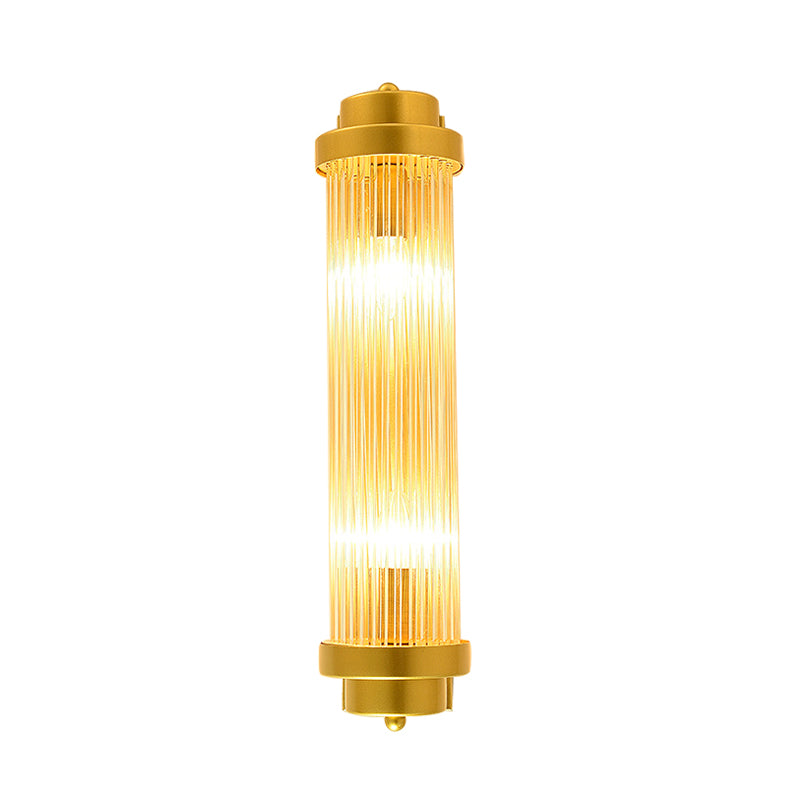 Rynx | Cylindrical Bedroom Wall Lamp Sconce Vintage Clear Glass 2 Heads Gold LED Wall Lighting Fixture